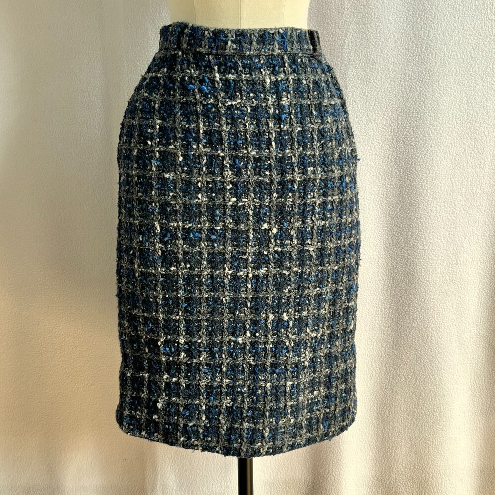 60's Couture Bold Blue Boucle Tweed Godet Skirt